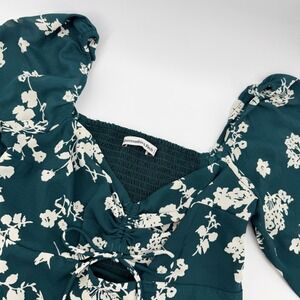 Abercrombie Fitch Green Floral Smocked Women Small Puff Sleeve Crop Top Blouse S
